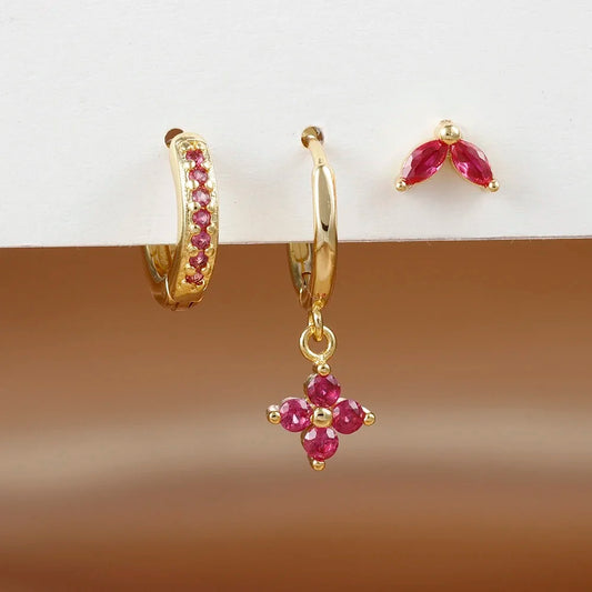 Composición Perfecta: Set de 3 Pendientes con Formas y Colores Únicos