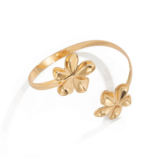 Poder Natural: Brazalete Abierto en Plata u Oro con Detalles Florales o Marinos