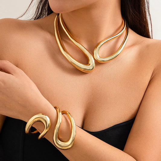 Poder Sutil: Collar y Pulsera Abiertos en Plata u Oro de Diseño Macizo