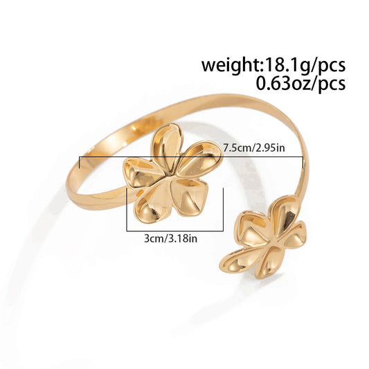 Poder Natural: Brazalete Abierto en Plata u Oro con Detalles Florales o Marinos