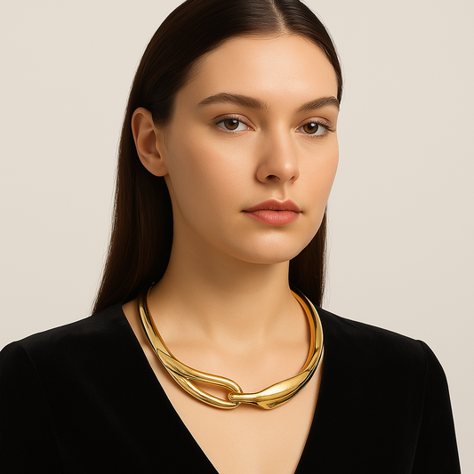 Forma Libre: Collar Macizo en Oro o Plata con Diseño Irregular